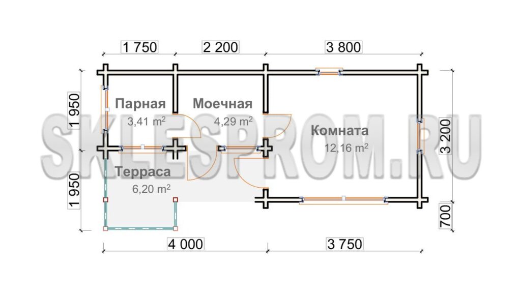 Каркасная баня 3.9×7.75 Б21