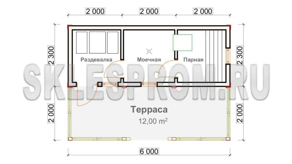Каркасная баня 4.3×6 Б18