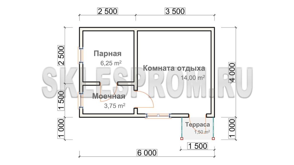 Каркасная баня 4×6 Б32