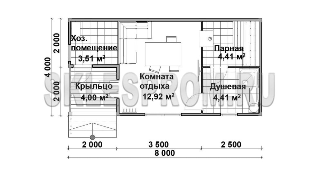 Каркасная баня 4×8 Б1