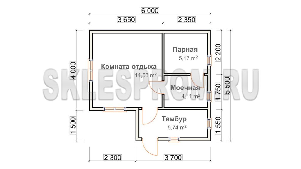 Каркасная баня 5.5×6 Б35