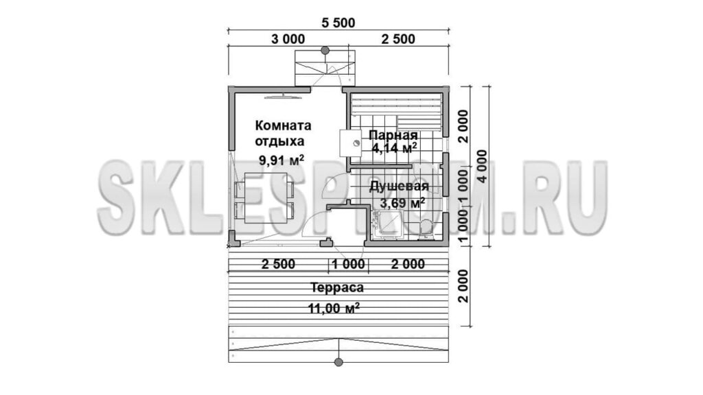 Каркасная баня 5.5×6 Б9