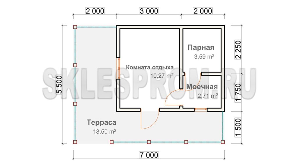 Каркасная баня 5.5×7 Б30