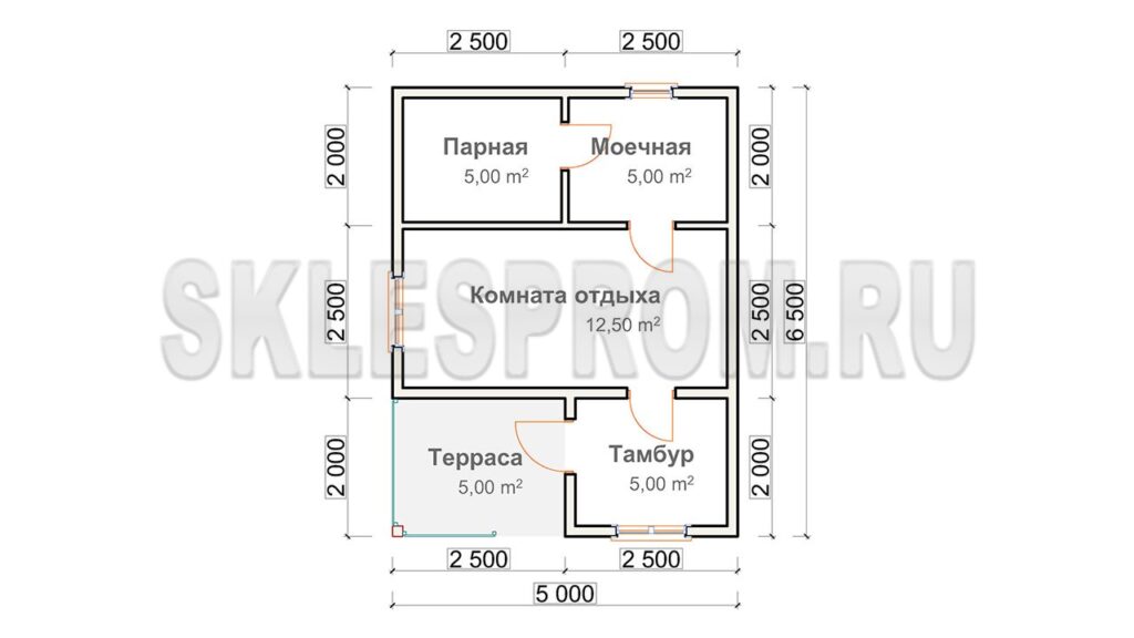Каркасная баня 5×6.5 Б27