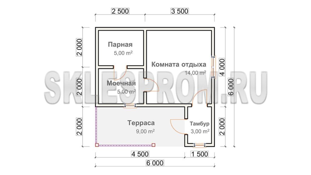 Каркасная баня 6×6 Б34