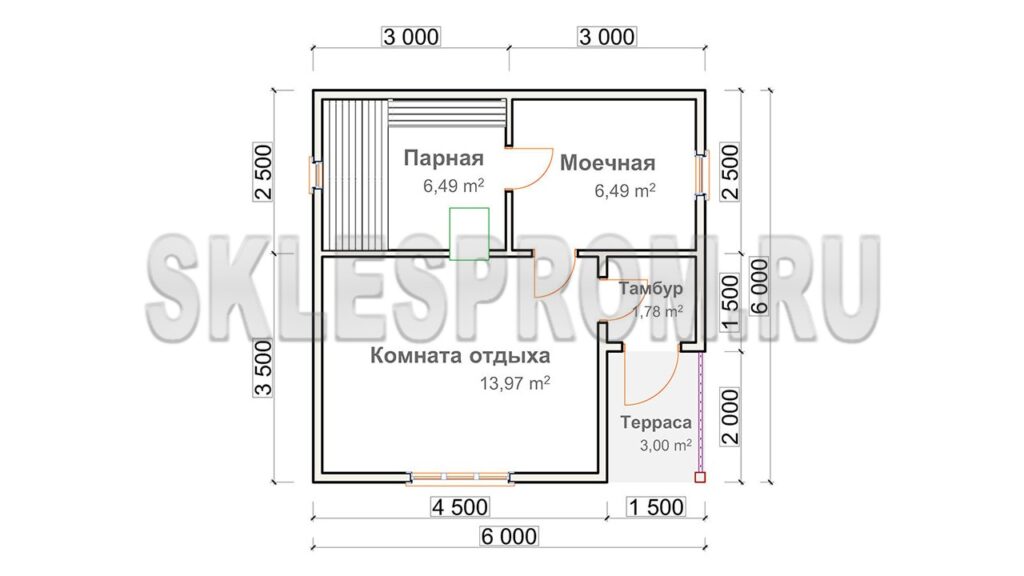 Каркасная баня 6×6 Б39