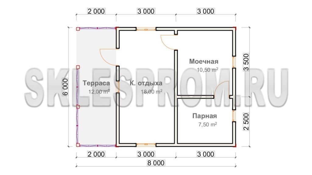 Каркасная баня 6×8 Б23