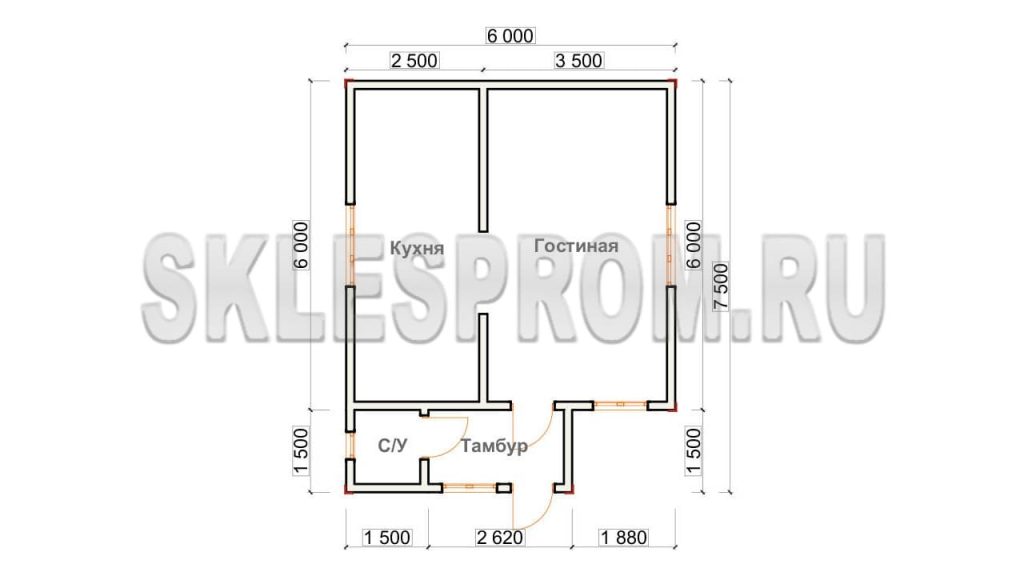 Каркасный дом 6×7.5 Д2