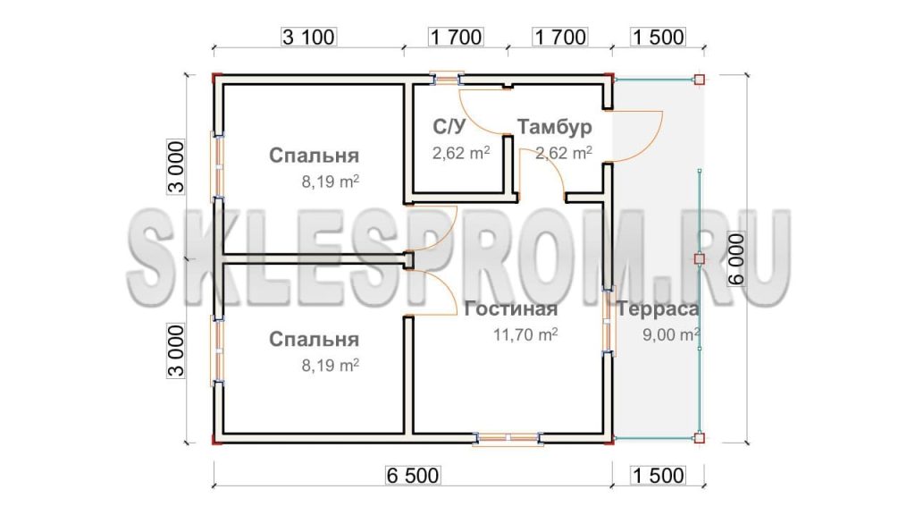 Каркасный дом 6×8 Д3