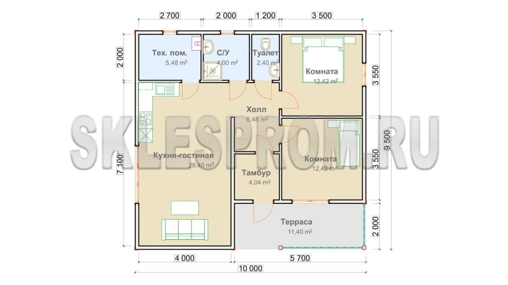 Каркасный дом 9.5×10 Д16